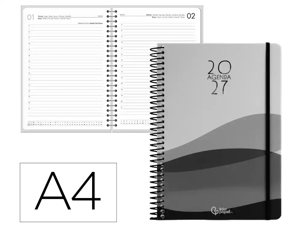 Agenda espiral 2027 A4 día página Gazi bilingüe 70g FSC Liderpapel