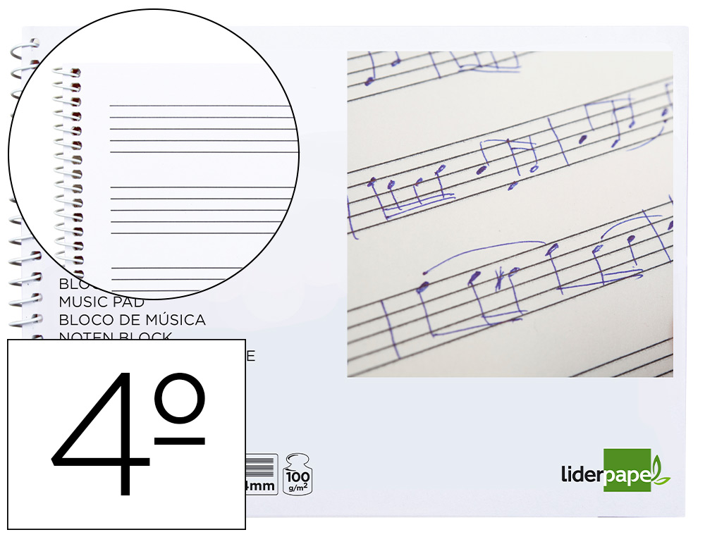 Bloc musica pentagrama 4mm 4º 20h 100g Liderpapel