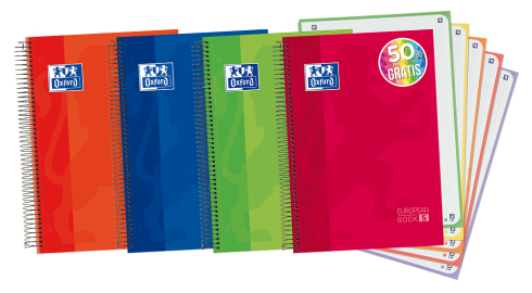 Cuaderno espiral 5x5 A4 90g 120h 5B T/E 4T microperforado colores vivos Oxford
