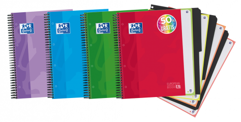 Cuaderno espiral 5X5 A4 90g 120h 4B T/Ex microperforado Europeanbook 3 separadores colores surtidos Oxford