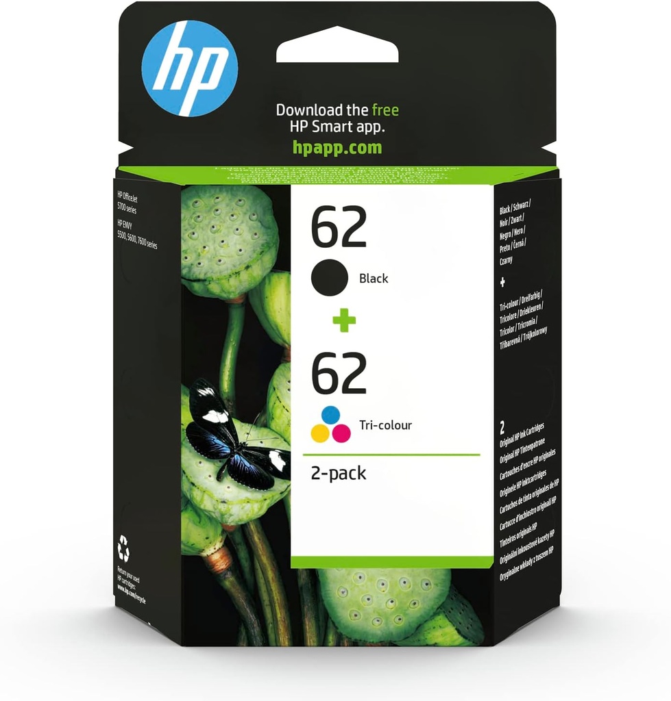 Tinta HP 62 original N9J71AE pack negro tricolor TINTA HP 62 ORIGINAL N9J71AE PACK