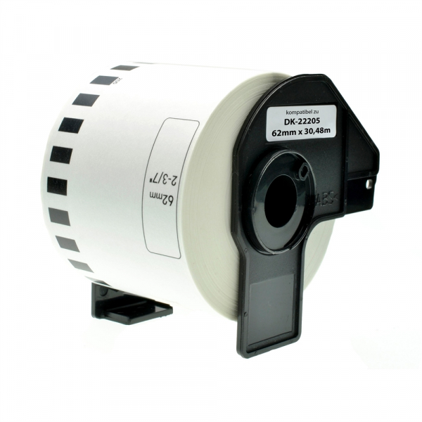 Rollo Etiquetas BROTHER DK22205 62mm x 30,48 metros Compatible Para Impresora Térmica Continua QL500, QL500A, QL500BS, QL500BW, QL550, QL560, QL560VP, QL560YX, QL570, QL580, QL580N, QL650TD, QL700, QL710W, QL720NW, QL720NW, QL800, QL810W, QL820NWB, QL1050