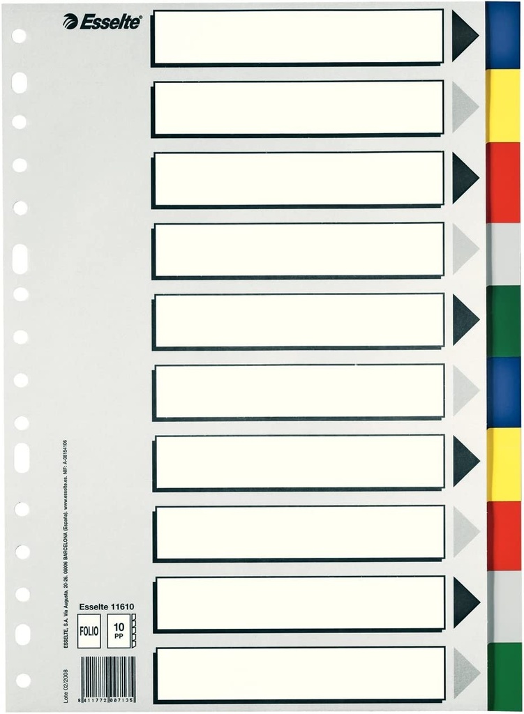 Separadores 10P Fº plastico multicolor Esselte