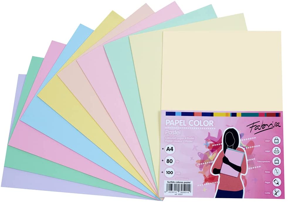 PAPEL A4 80GR 100H 10 COLORES PASTEL SURTID