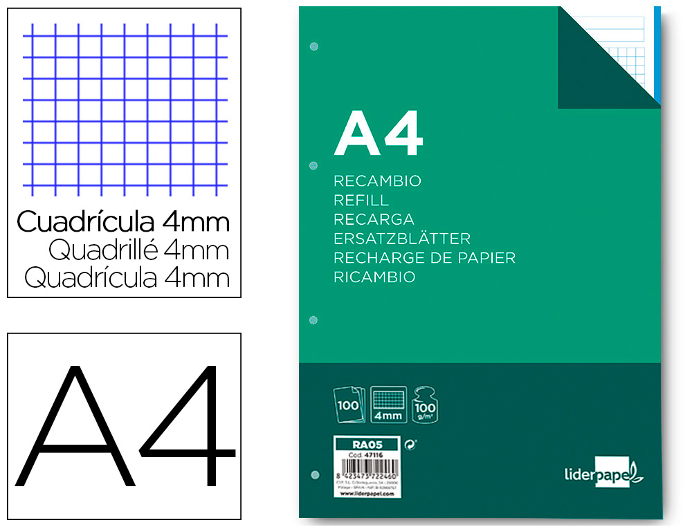 RECAMBIO A4 4X4 100H 100GR LIDERPAPEL