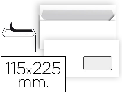 Sobre 115x225mm ventana derecha tira de silicona 25uds blanco Liderpapel