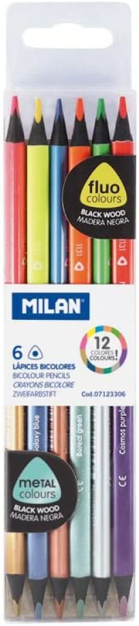 Lapices bicolor fluor&amp;metal 6uds Milan