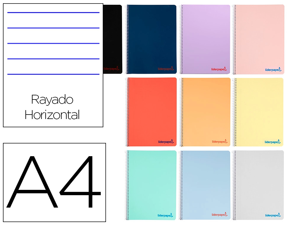 Cuaderno espiral 1L A4 90g 80h T/P  Liderpapel