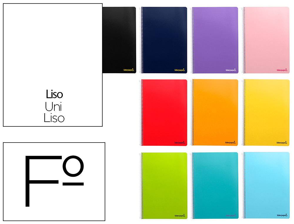 CUADERNO ESPIRAL Fº LISO 60G 80H T/B COLORES