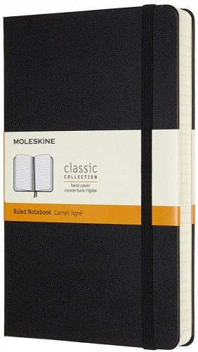 Cuaderno Clásico con Páginas Rayadas, Tapa Dura y Goma Elástica, Color Negro, Tamaño Grande 13 x 21 cm, 240 Páginas Moleskine