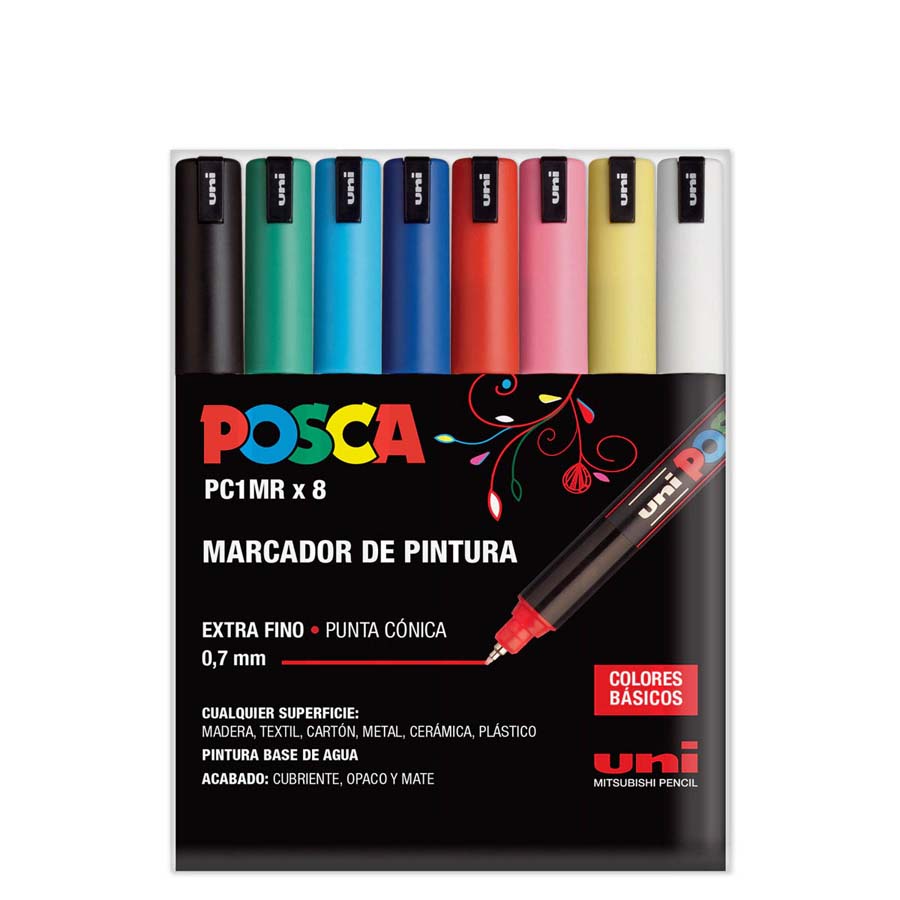 MARCADORES UNI POSCA PC1MR ESTUCHE 8 COLORES