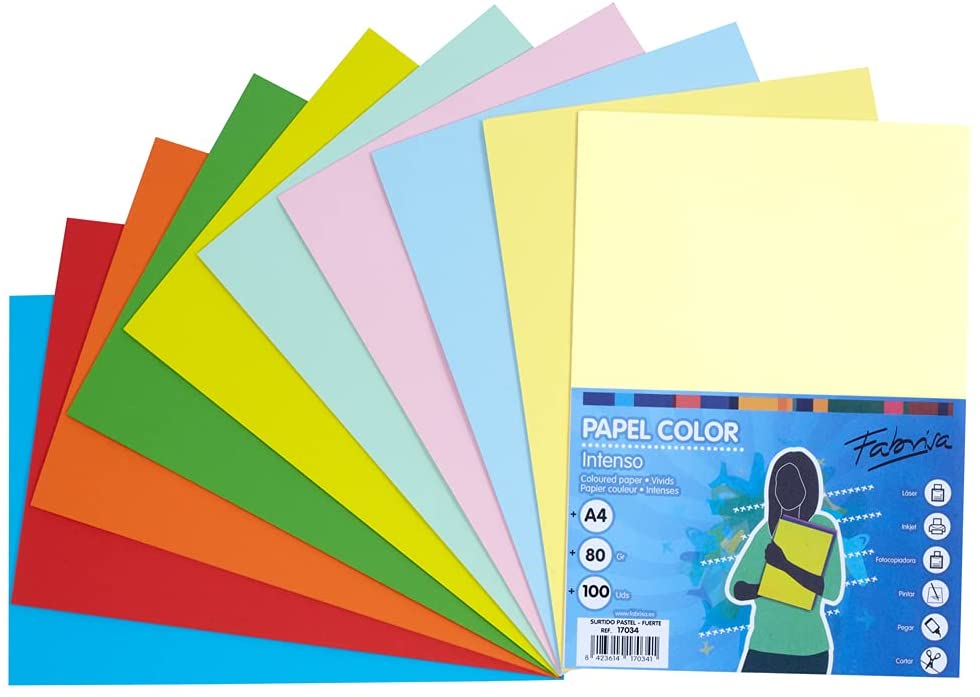 PAPEL A4 80G 100H COLORES FUERTE Y PASTEL FAB