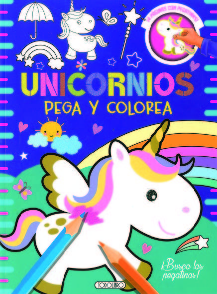 Unicornios 3 pega y colorea