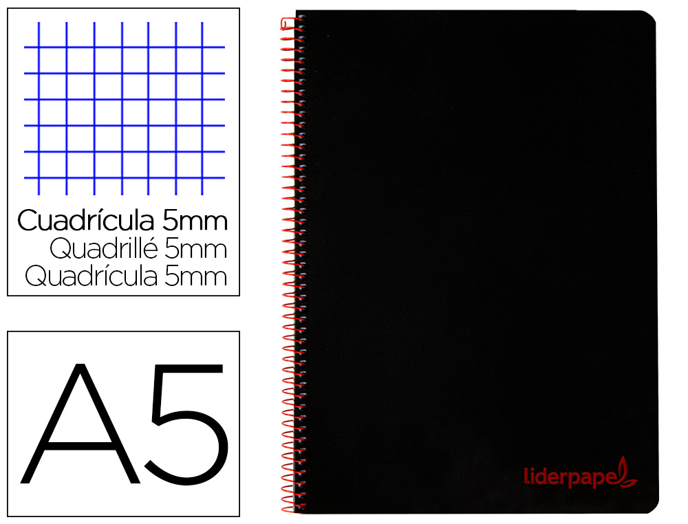 Cuaderno espiral 5X5 A5 90g 120h 5B T/P Liderpapel