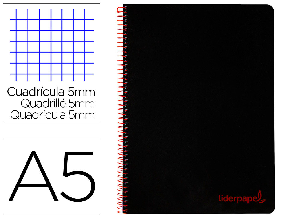 Cuaderno espiral 5X5 A5 90g 120h 5B T/P Liderpapel