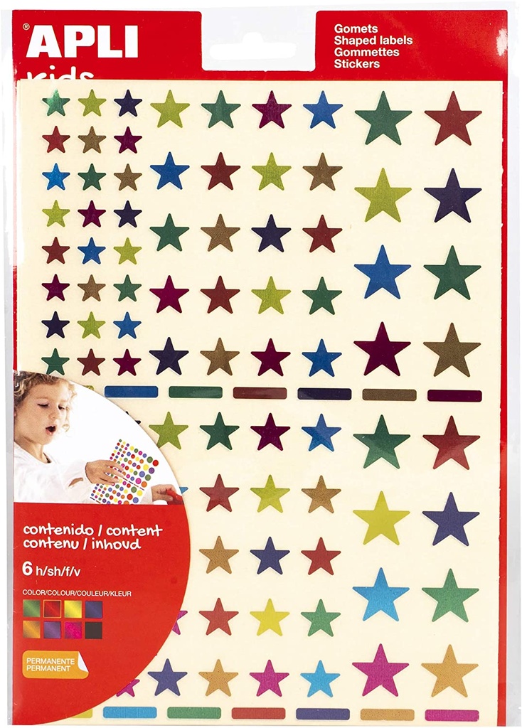 Bolsa gomets estrellas multicolor metalizadas permanentes 6h Apli