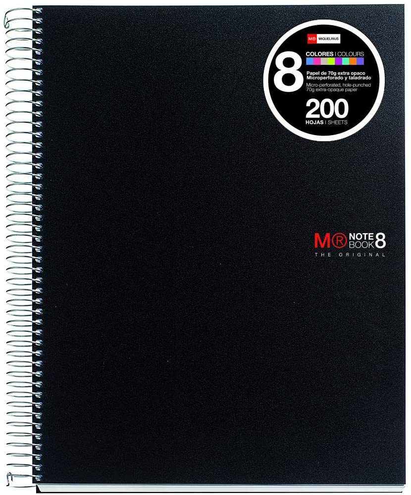 Cuaderno espiral 5X5 A4 70g 200h 8B 4T T/P- 8 franjas de colores Miquelrius
