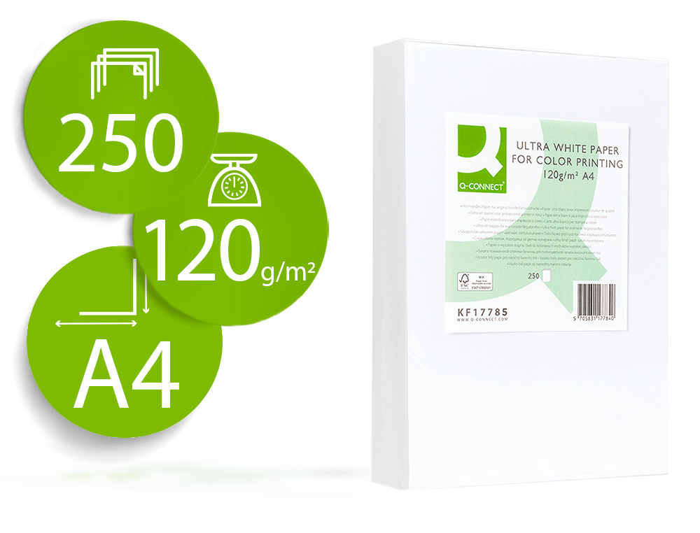 Papel A4 120g 250h ultra white Q-Connect