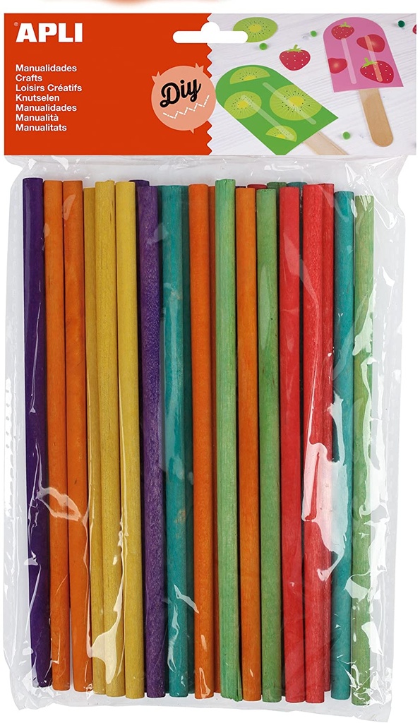 Palos redondos madera 25uds colores surtidos Apli