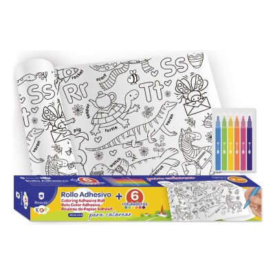 Rollo adhesivo colorear 30cmx2m con 6 rotuladores Bismark