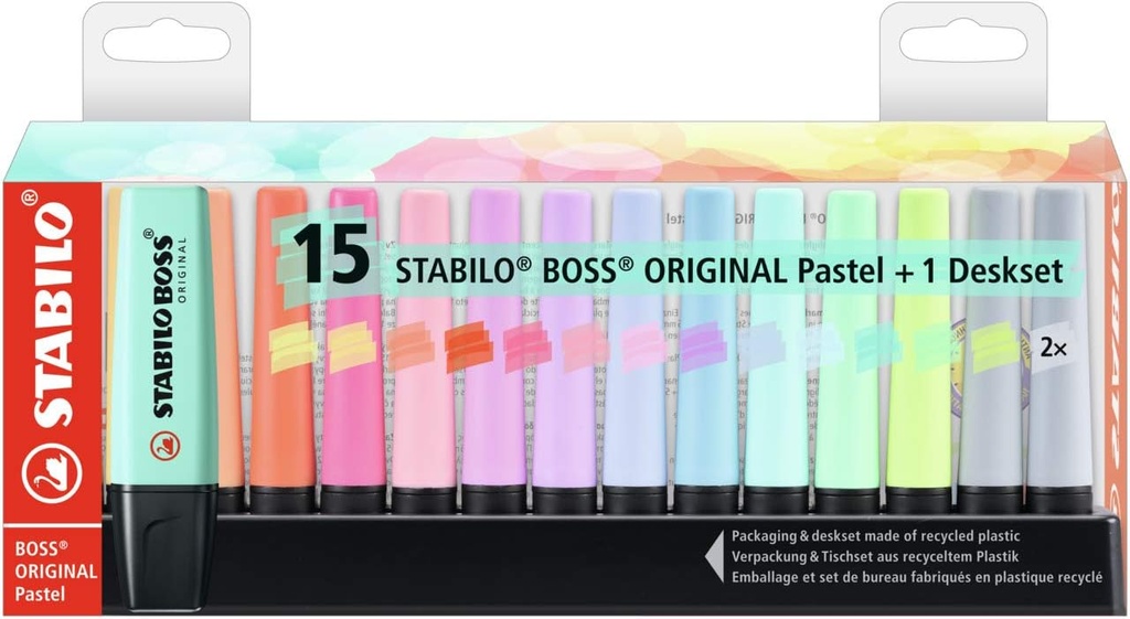 Marcador fluorescente Boss 15uds pastel surtidas Stabilo
