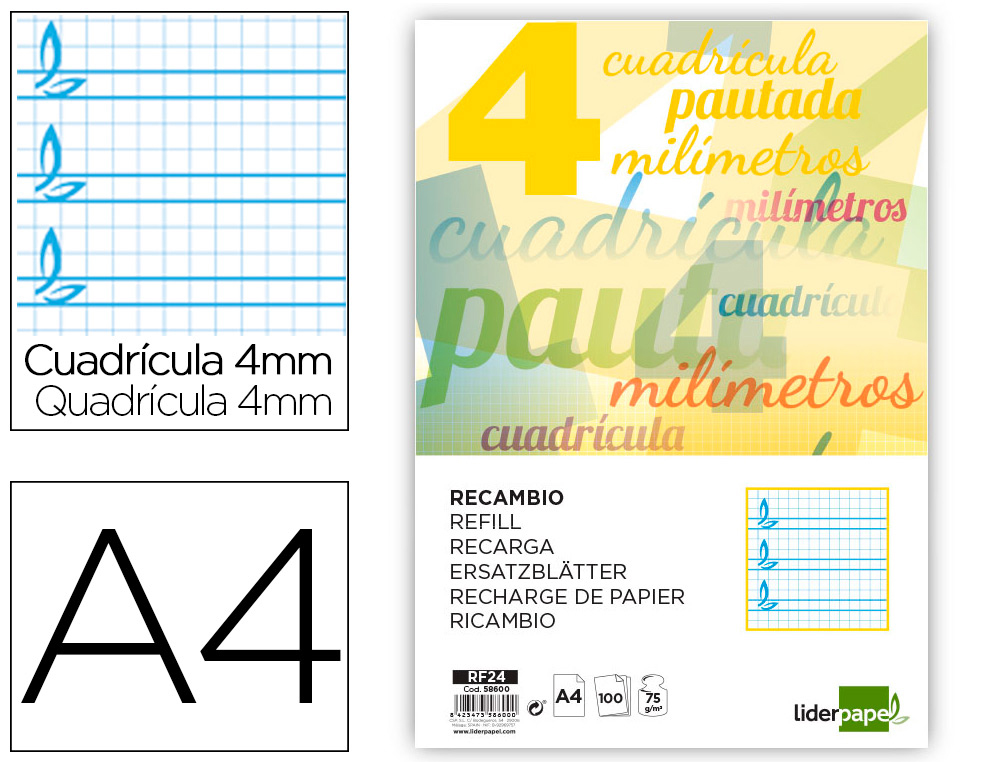 Recambio 3X3 pautaguia Fº 75G 100H Liderpapel (copia)