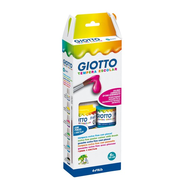 Tempera escolar 25ml 6 colores + pincel Giotto