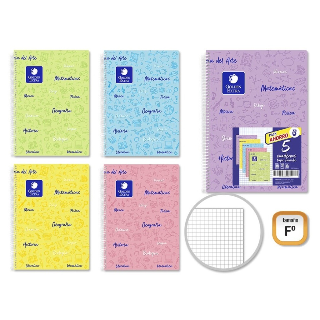 Cuaderno espiral 4X4 Fº 90g 80h T/D asignaturas Golden