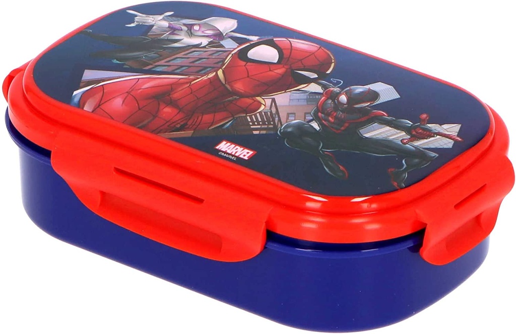 Sandwichera rectangular con cubierto Spiderman