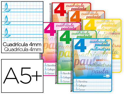 Cuadernos espiral 4X4 pautaguia A5+ 75g 80h T/D Liderpapel