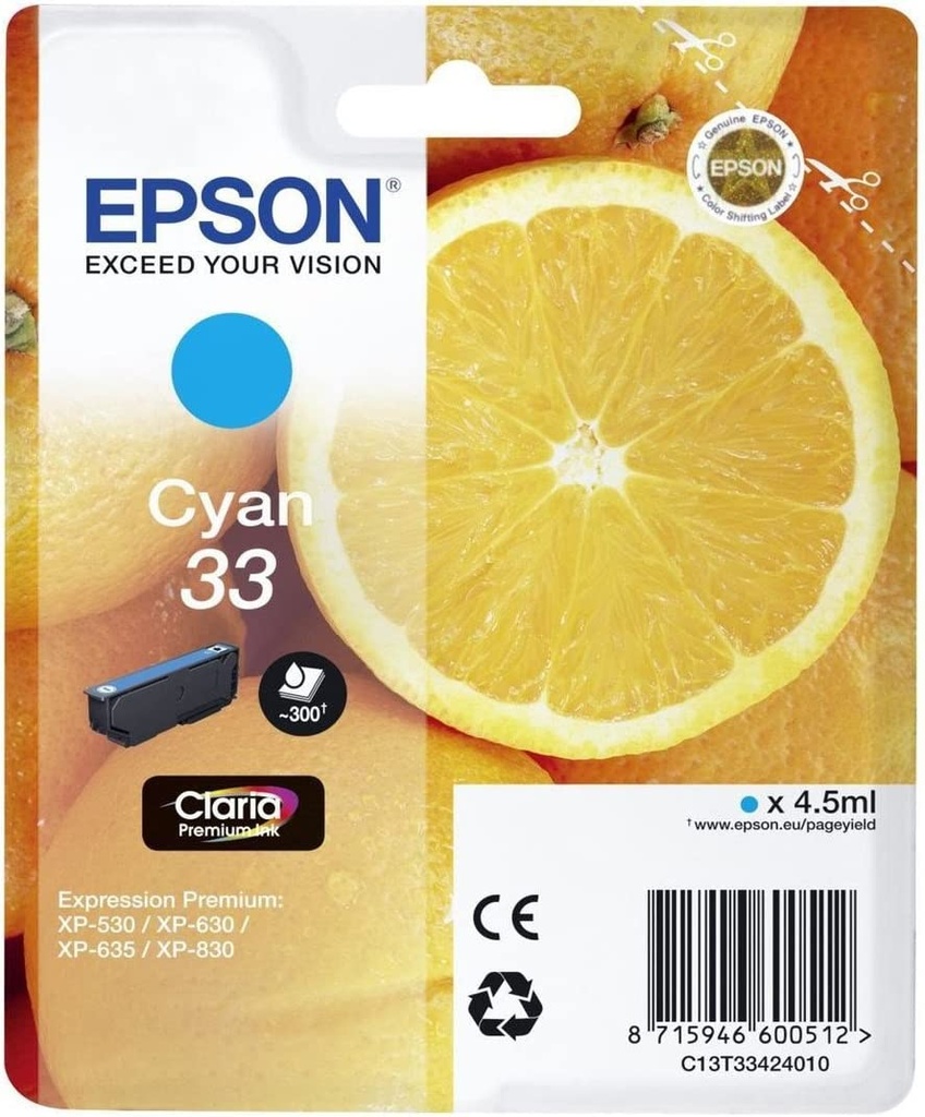 Tinta Epson 33 Original T3342 cian RF+AM