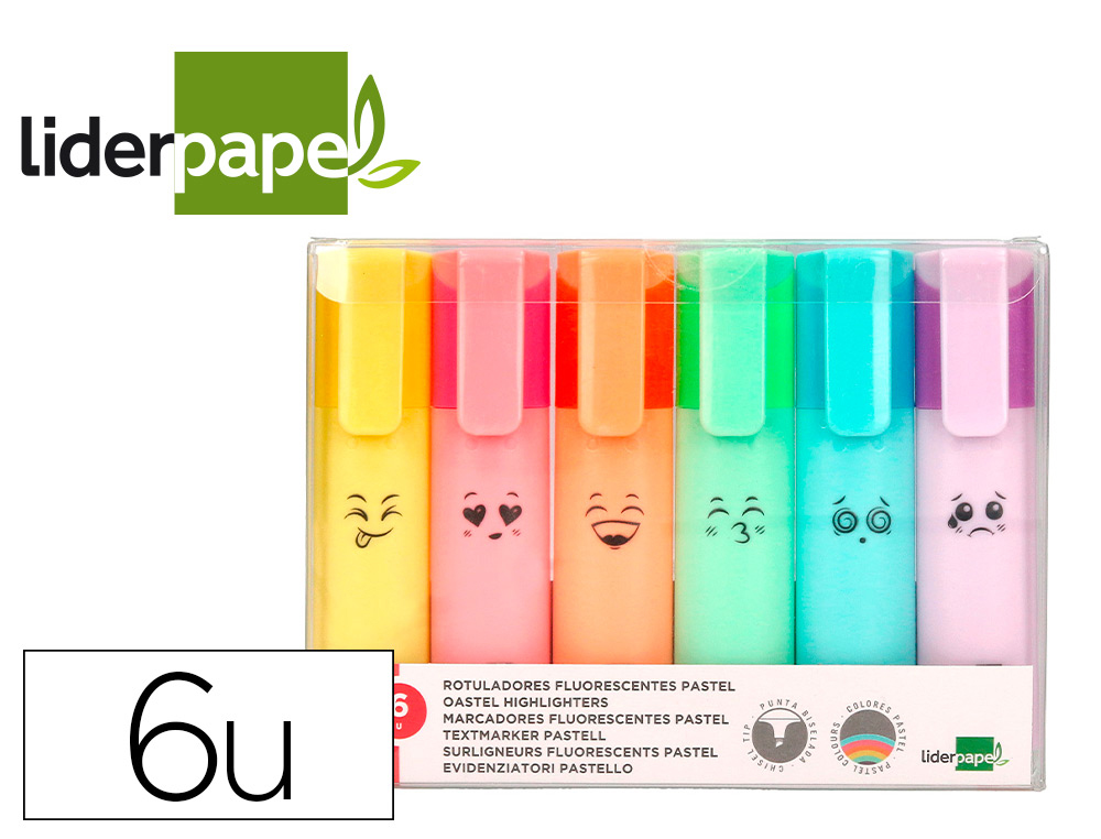 Marcador fluorescente 6uds pastel colores surtidos Liderpapel