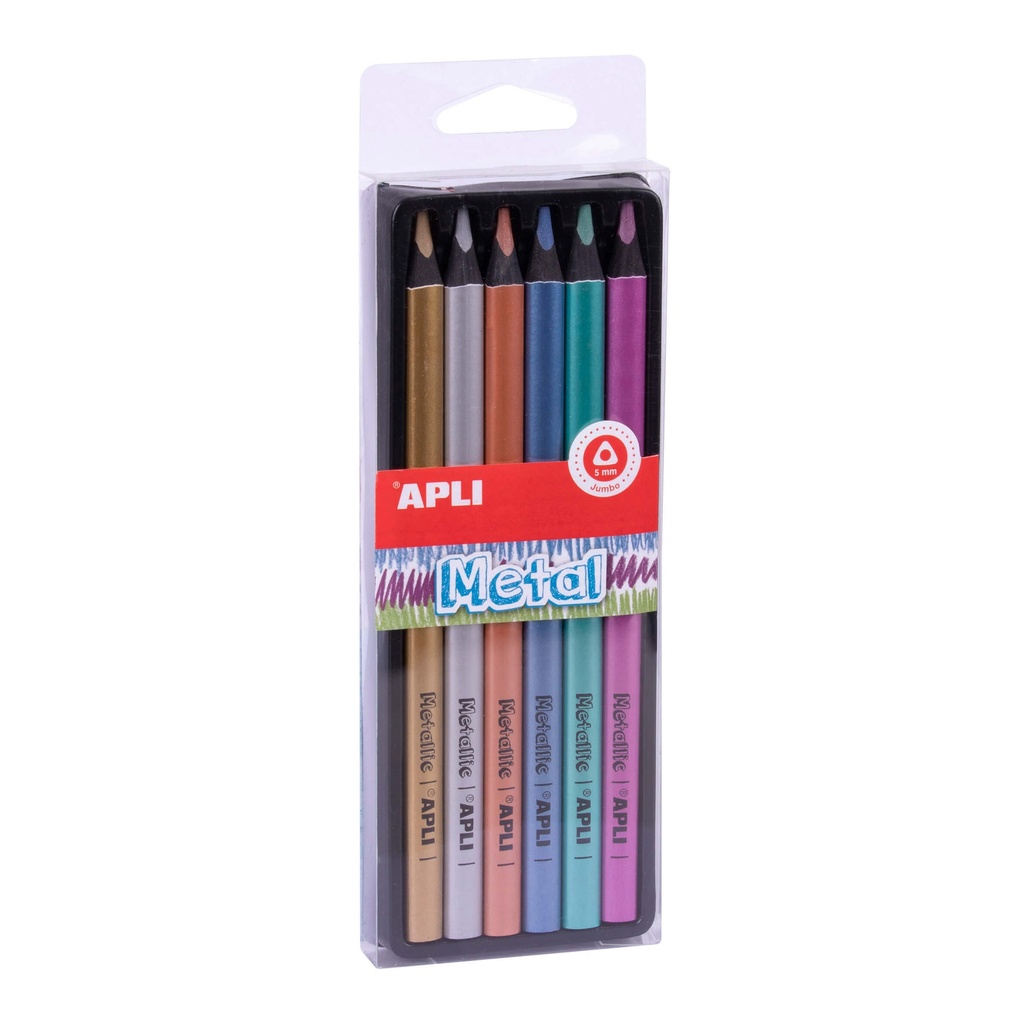 Lapices Jumbo  triangular colores metálicos 6uds Apli