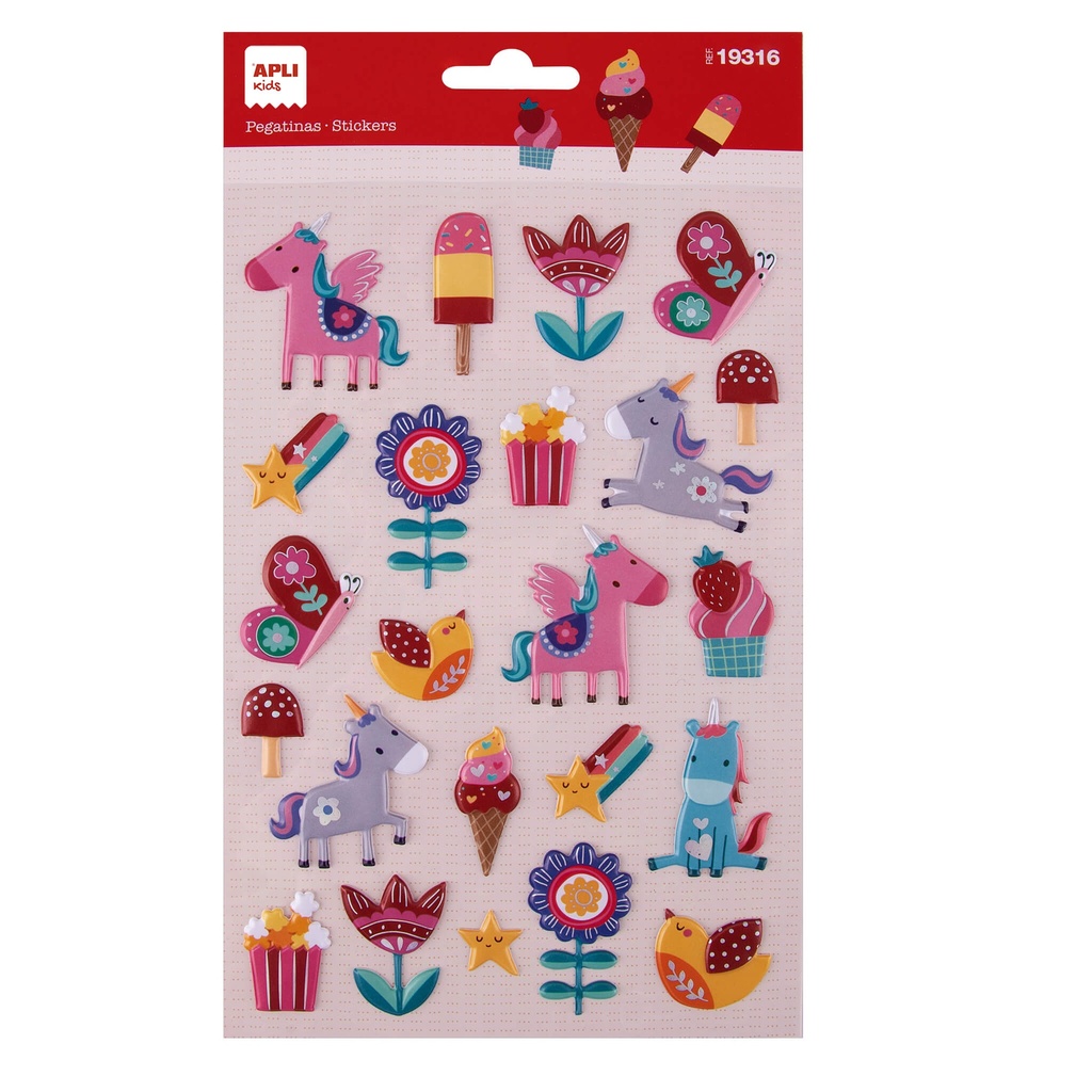 Pegatinas Flores y unicornios 1h Apli