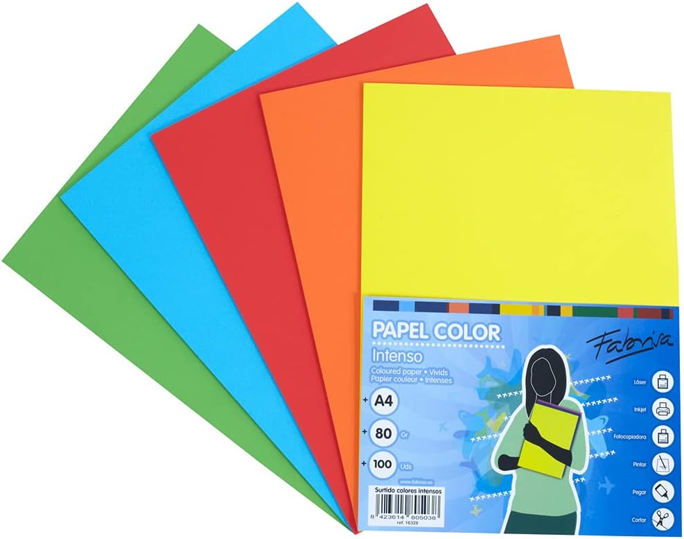 [16328] PAPEL A4 80GR 100H 5 COLORES FUERTES SURTIDOS