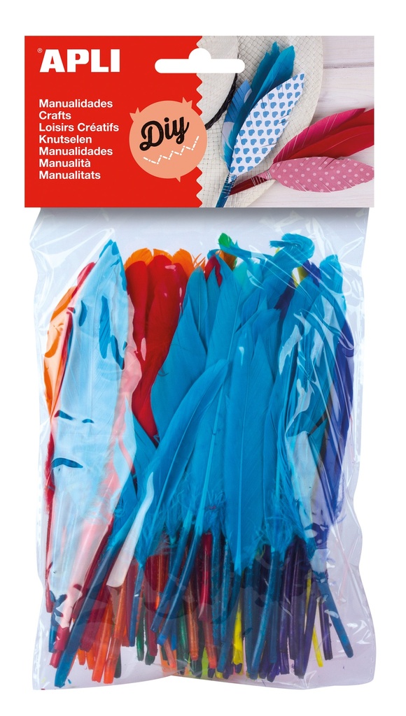 [13060] Plumas indio colores surtidos 100uds Apli