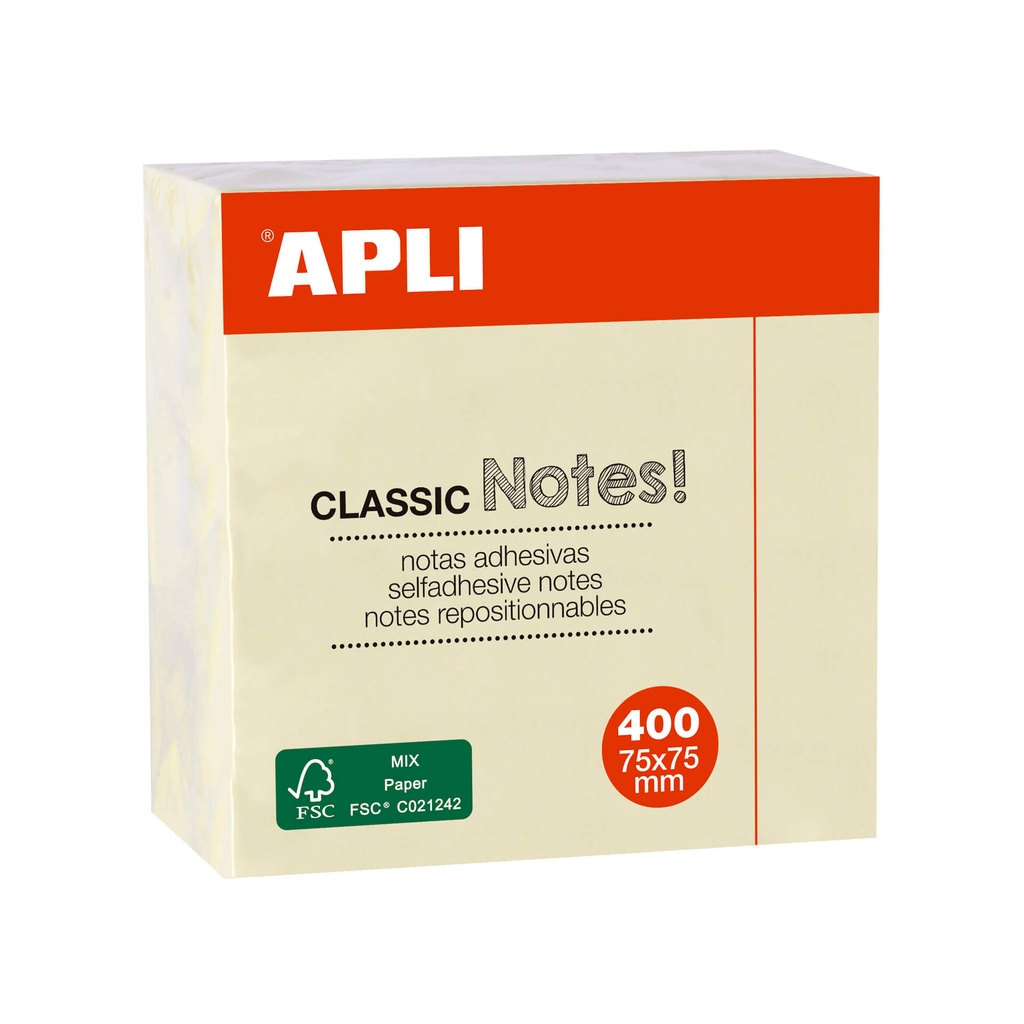 [11597] Notas adhesivas CLASSIC 75x75mm cubo de 400h color amarillo