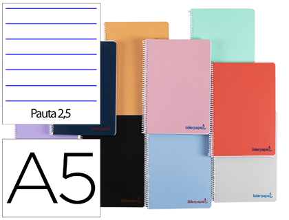 [TH43] Cuaderno espiral 2L A5 90g 80h T/P con margen Liderpapel