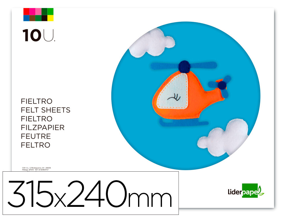 [TM11] Bloc fieltro 240x315mm 10 hojas colores surtidos.