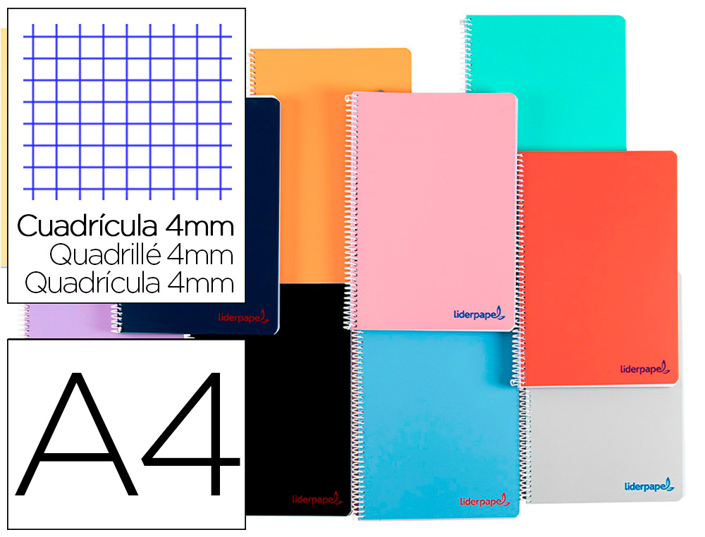 Cuaderno espiral 4X4 A4 90g 80h  T/P C/M Liderpapel