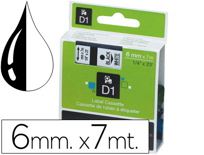 [S0720780] Cinta Dymo negro-blanco 6mm x 7mt D1