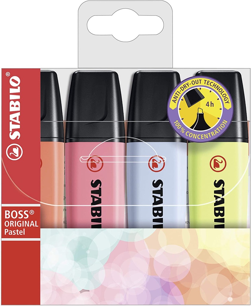 [70/4-3] Marcador fluorescente Boss Stabilo Pastel 4uds surtidas