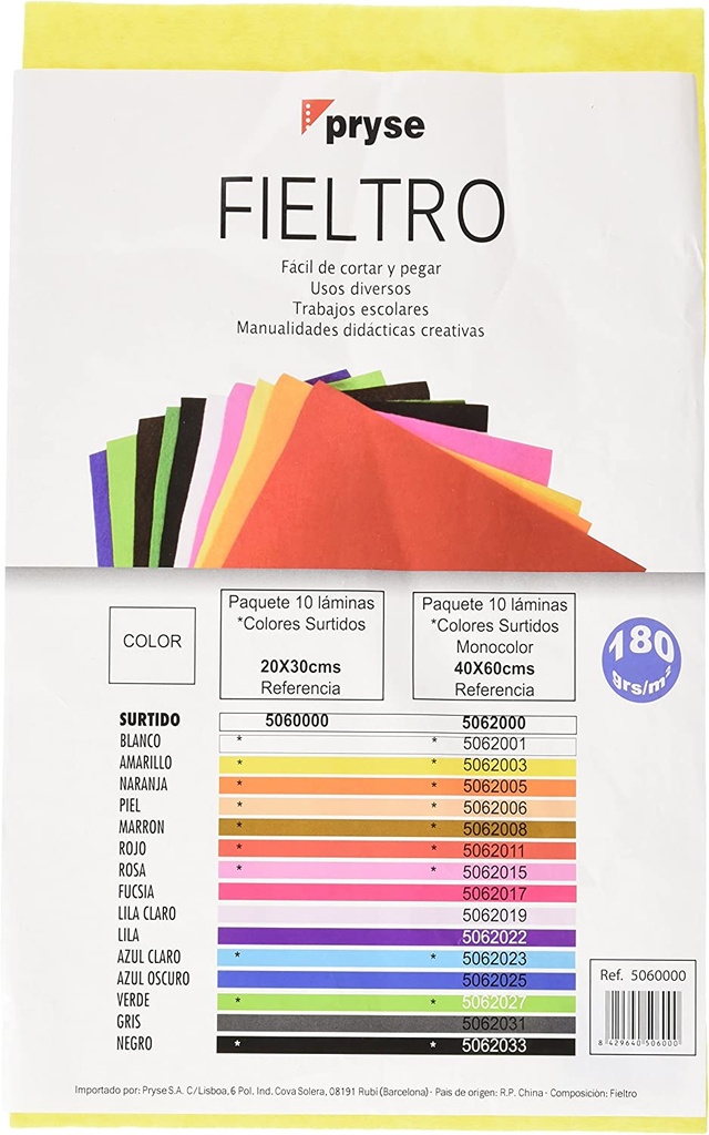 [5060000] Bloc fieltro 20x30cm 10 hojas colores surtidos