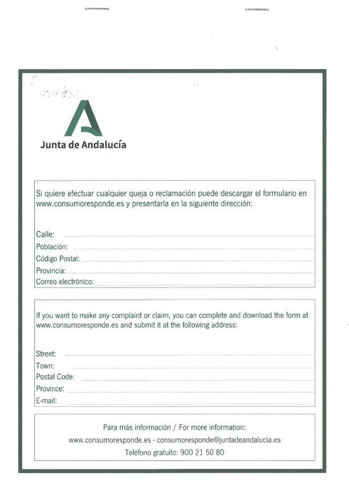 [0I13911] Libro hojas reclamaciones Junta de Andalucia A4