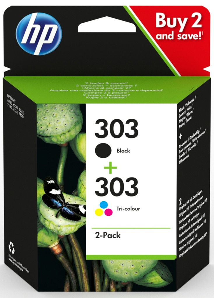 [3YM92AE] Tinta HP 303 Original 3YM92AE Pack Negro y Color