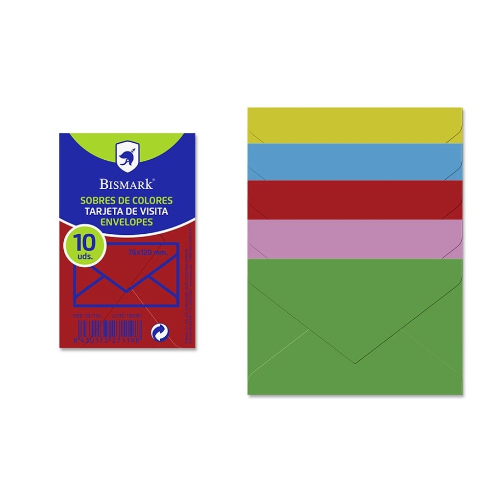 [327119] Sobres 76X120mm 90g 10uds colores surtidos Bismark