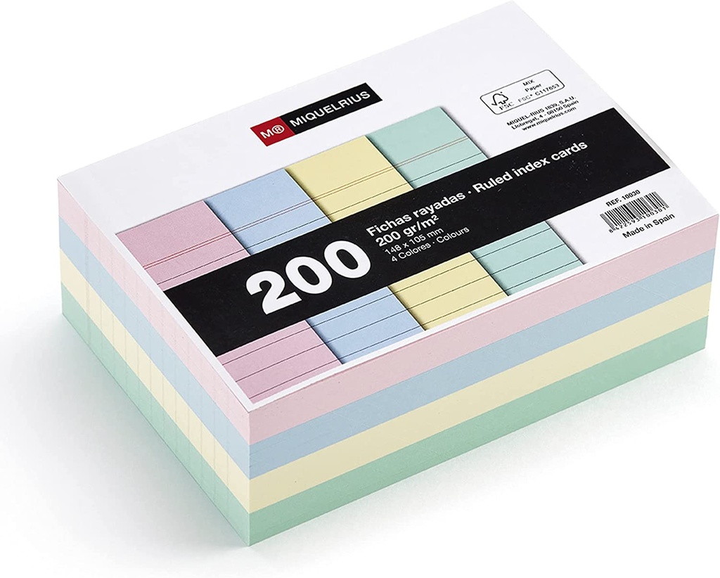 [MR10030] Fichas 1L 105x148mm 200uds colores pastel MR