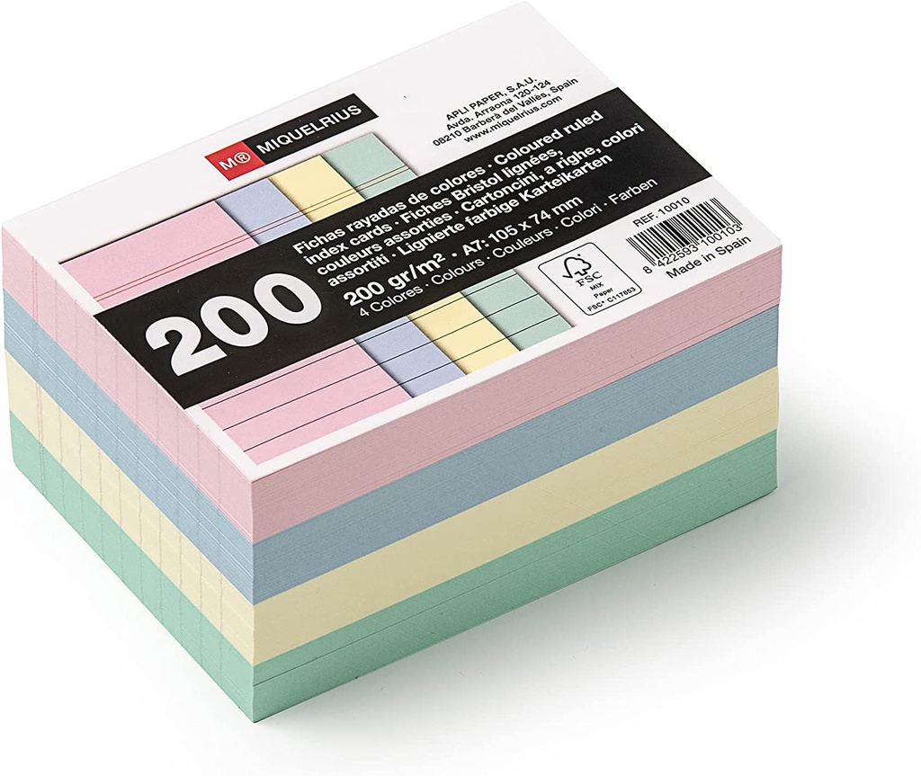 [MR10010] Fichas 1L 74x105 mm 200uds colores pastel MR