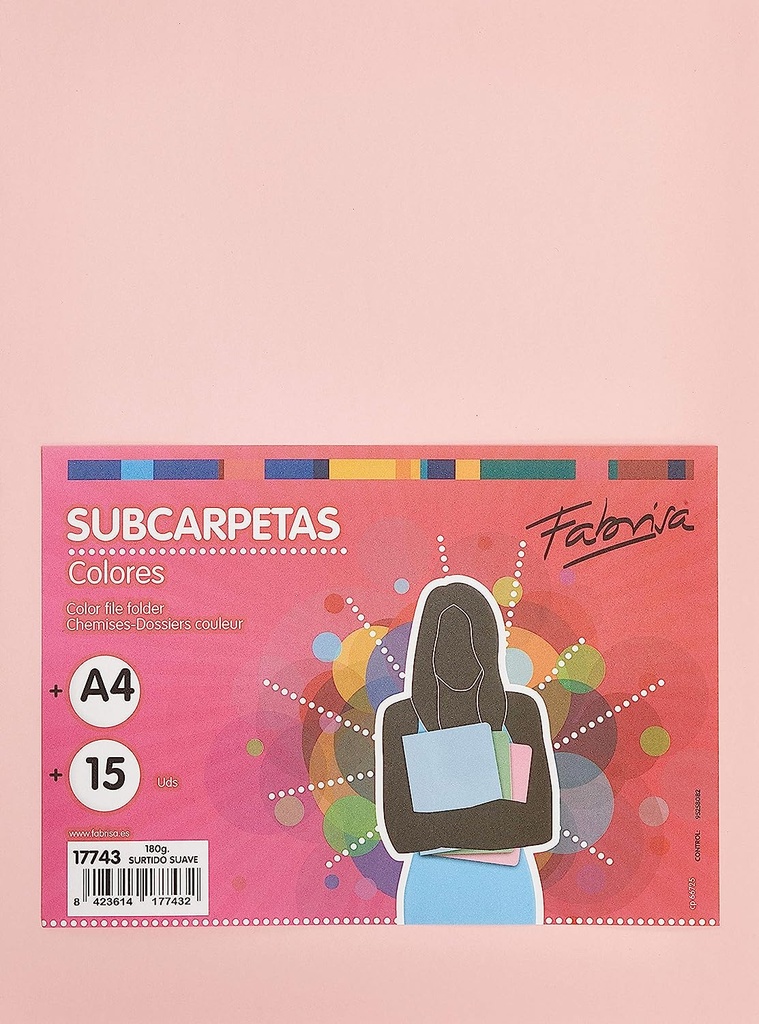 [17743] Subcarpetas A4 180g 15uds colores suaves surtidos Fabrisa