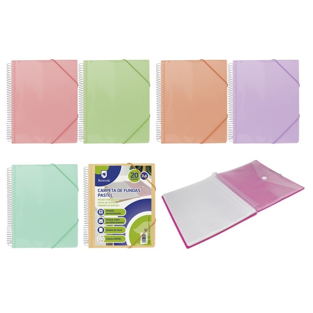 [329604] Carpeta espiral 20 fundas A4 con sobre colores surtidos Bismark